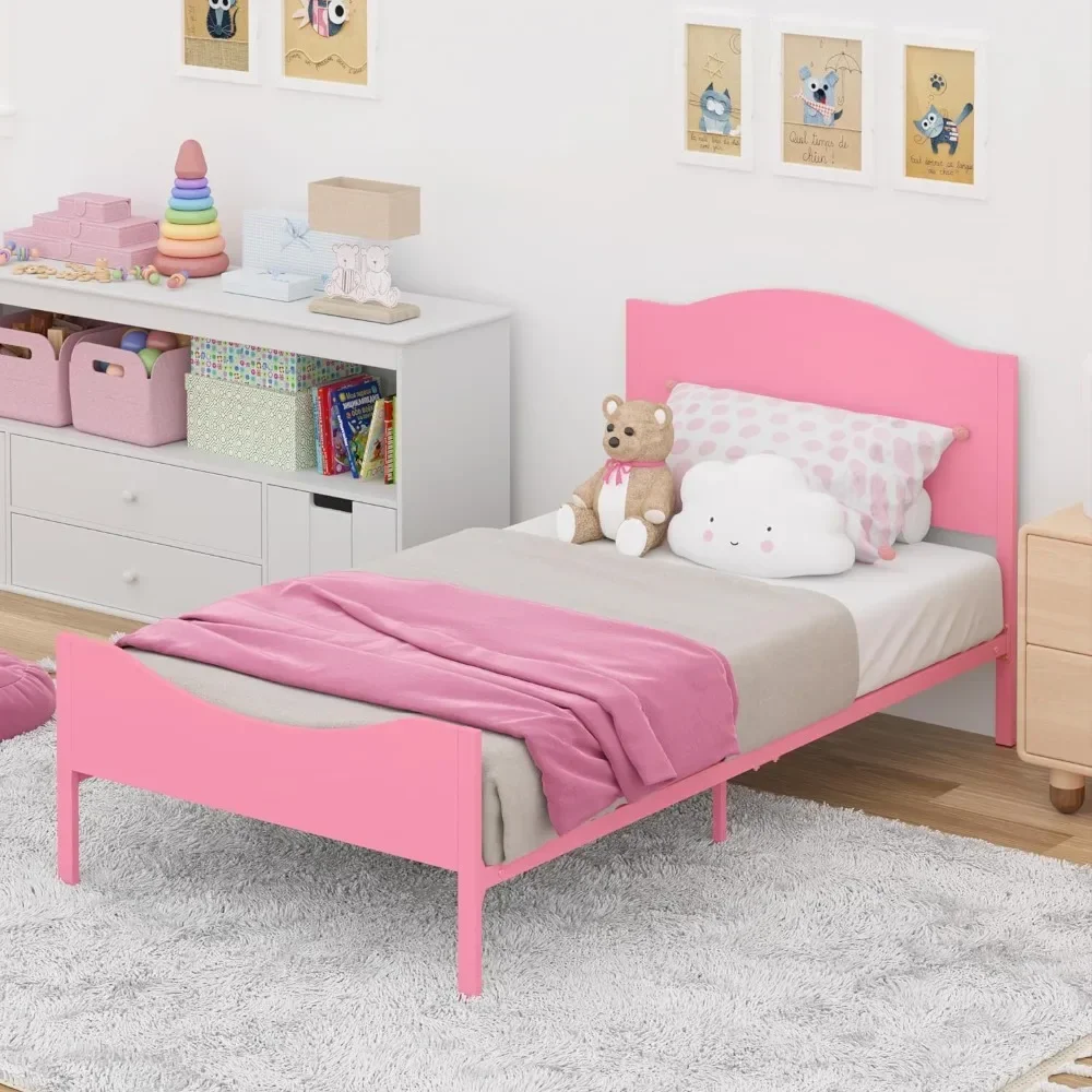 

Children's double bed, made of wooden headboard and tailboard,metal bed frame,suitable for children and teenagers,children's bed