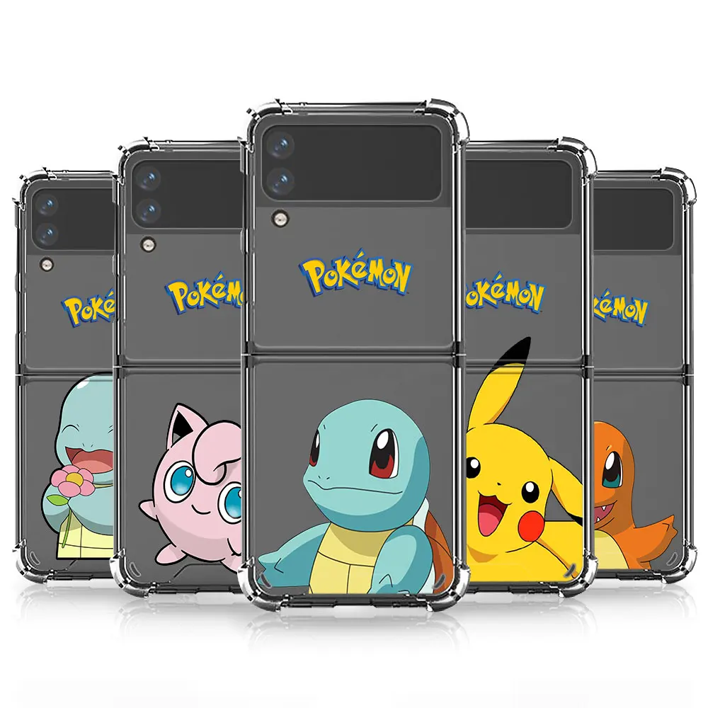 Cartoon Pokemon Pikachu Phone Case For Samsung Galaxy Z Flip 3 5G Funda Z Flip3 Clear PC Hard Shockproof Cover Shell Airbag case for samsung z flip 3