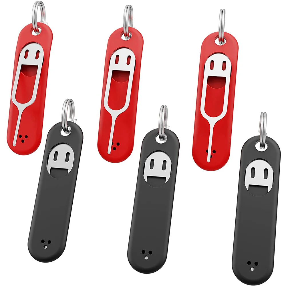 

6Pcs SIM Card Removal Tool-Sim Card Tray Pin Eject Removal Tool Needle Opener Ejector,with Removable Key Chain,Black+Red