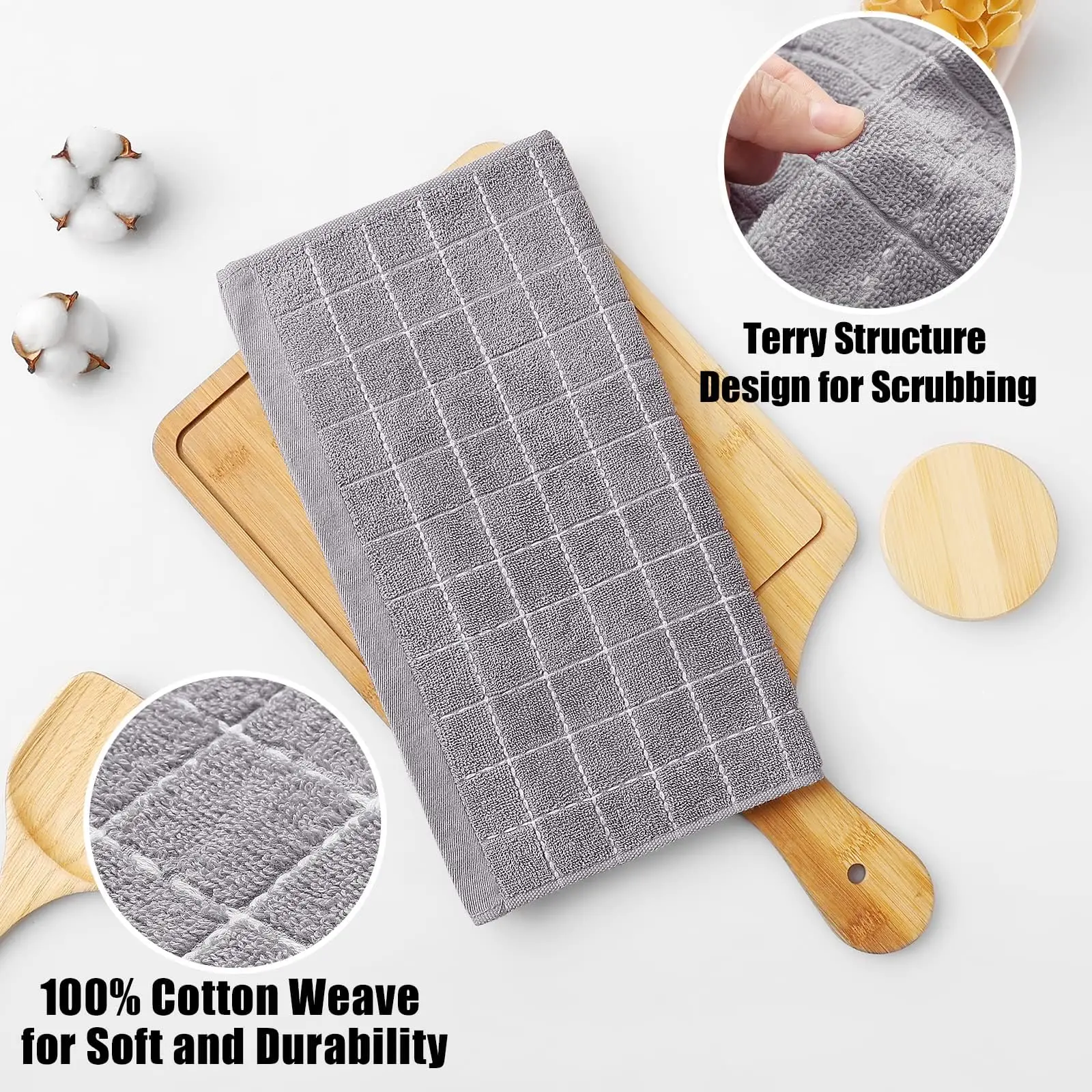 Cotton Kitchen Towels Checkered Designed Absorbent Dish 8 Pack