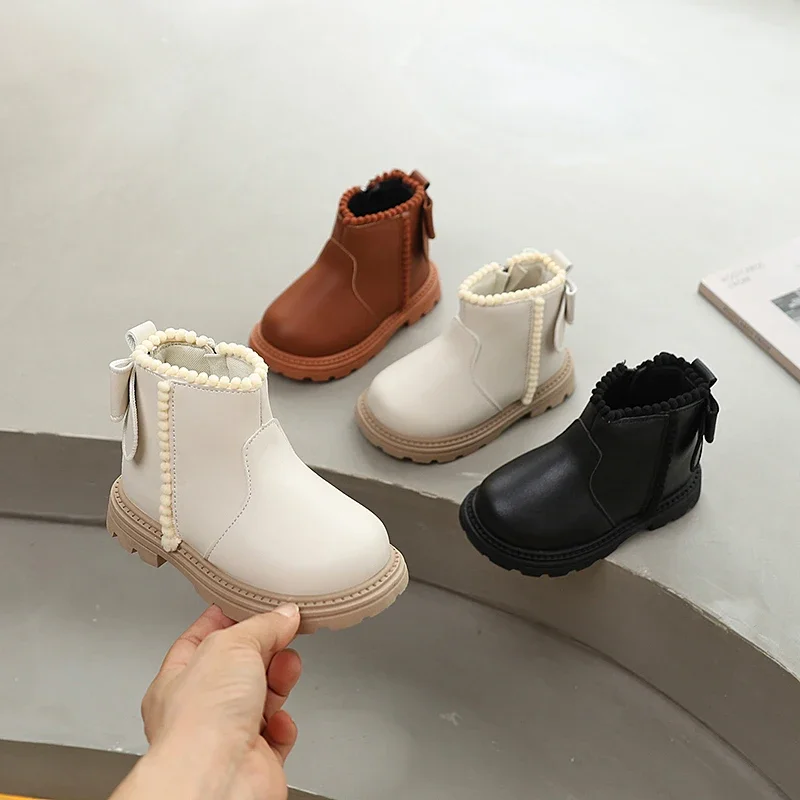 New Kids' Ankle Boots Fashion Spring Autumn Girls Short Leather Boots Elegant Princess Catwalk Children's Casual Platform Boots