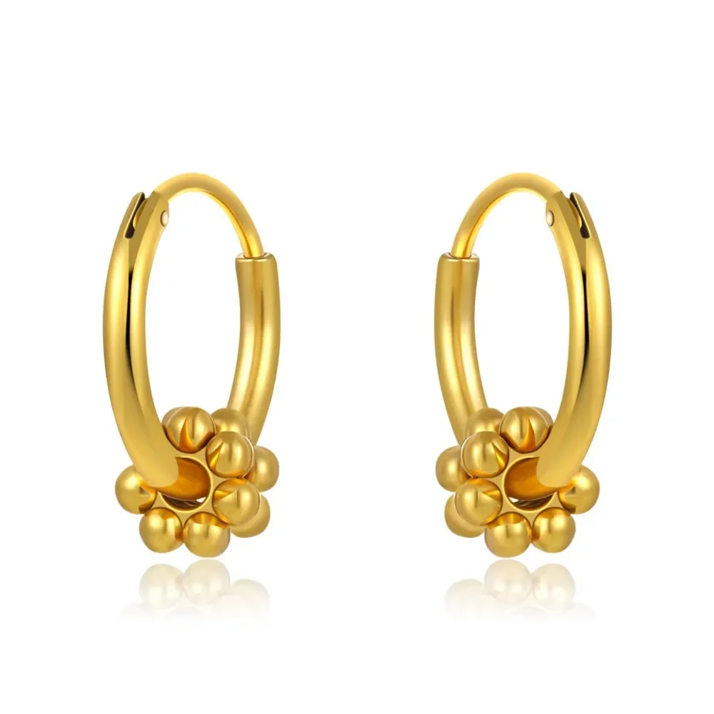 Trending Products 2026 Small Round Circle Stacked Hoop Earrings Double Gold Plated Ball Ear Buckles Stainless Steel Goth Jewelry