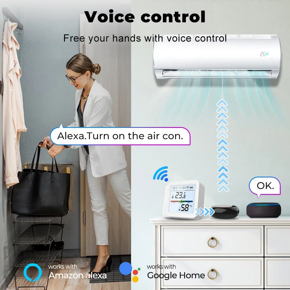 Tuya novo sensor de umidade temperatura wi-fi vida inteligente iluminação de fundo higrômetro termômetro sensor suporte alexa google assistente casa