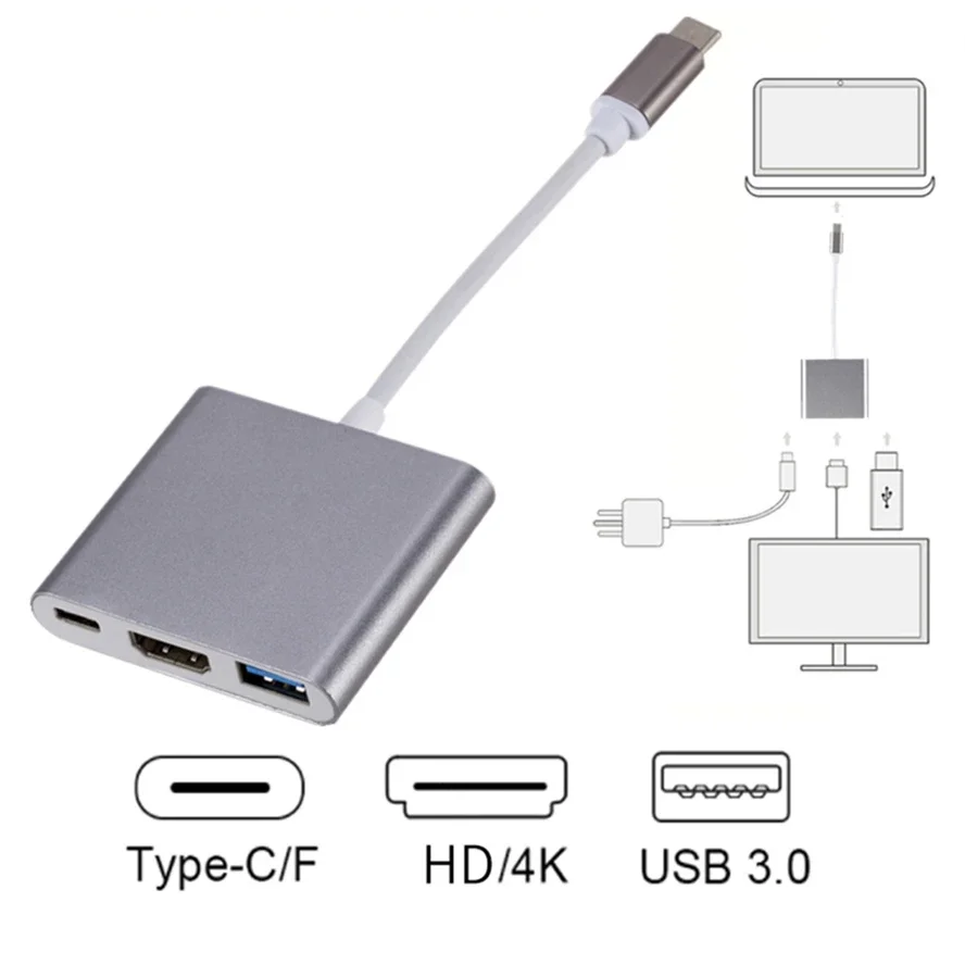 ƺ  Ϳ USB 3.0 ŷ ̼, USB C to HDMI ȣȯ й , 3 in 1