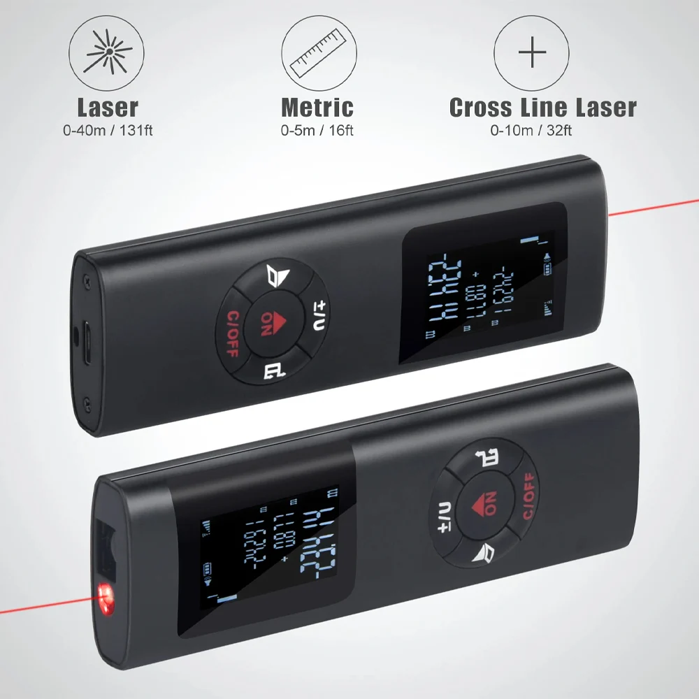Laser Rangefinder Distance Meter Laser Tape Measure Digital Tape Measure 60M/40M Mini Smart Laser Distance Meter Measure Infrared Rangefinder USB Rechargeable Portable Handheld Laser Range Finder Tools