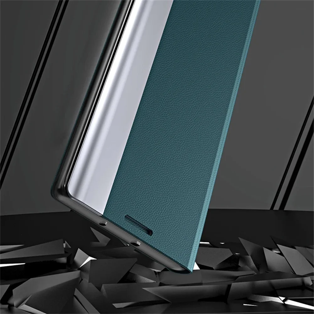 Premium Flip Leather Phone Case with Shockproof Kickstand and Plated Back Cover