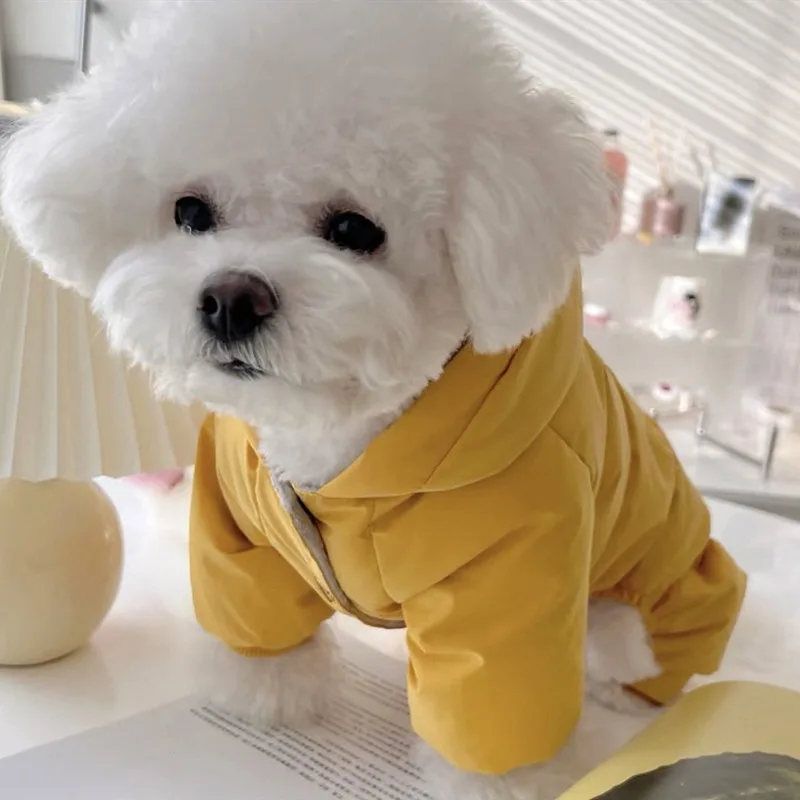 비숑 점프수트 다운 재킷 애완동물 네발용 면 코트 겨울 따뜻한 강아지 옷 말티..