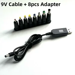 Universal DC to USB Converter Cable with 8 Interchangeable Connectors - 2 pieces (9v With 8 pcs)