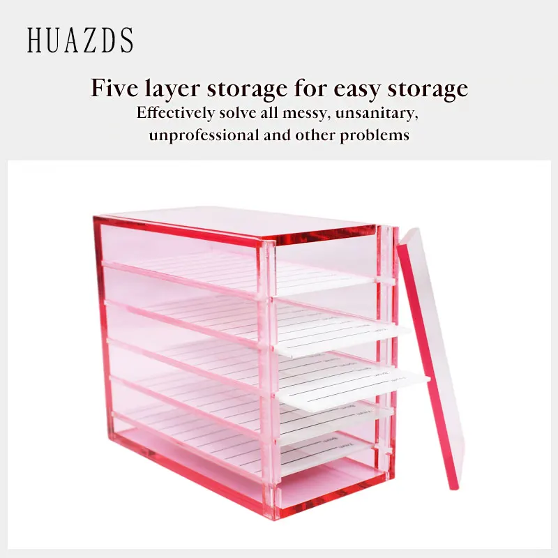 HUAZDS  False Eyelashes Storage Box 5 Layers Acrylic Pallet Lash Holder RED/BLUE/WHITE