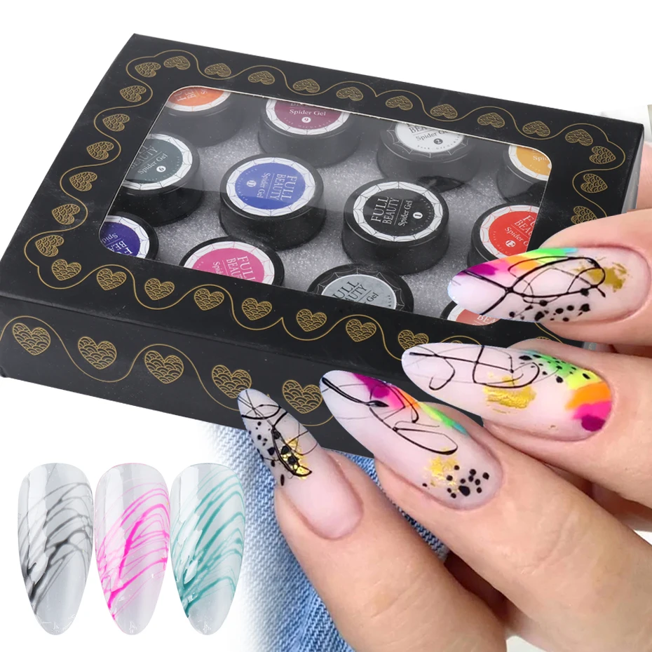 

12pcs/set Painting Spider Wire Gel Nail Polish Liner Web Varnish Black White Lacquer Silk Drawing Creative Decoration Manicure