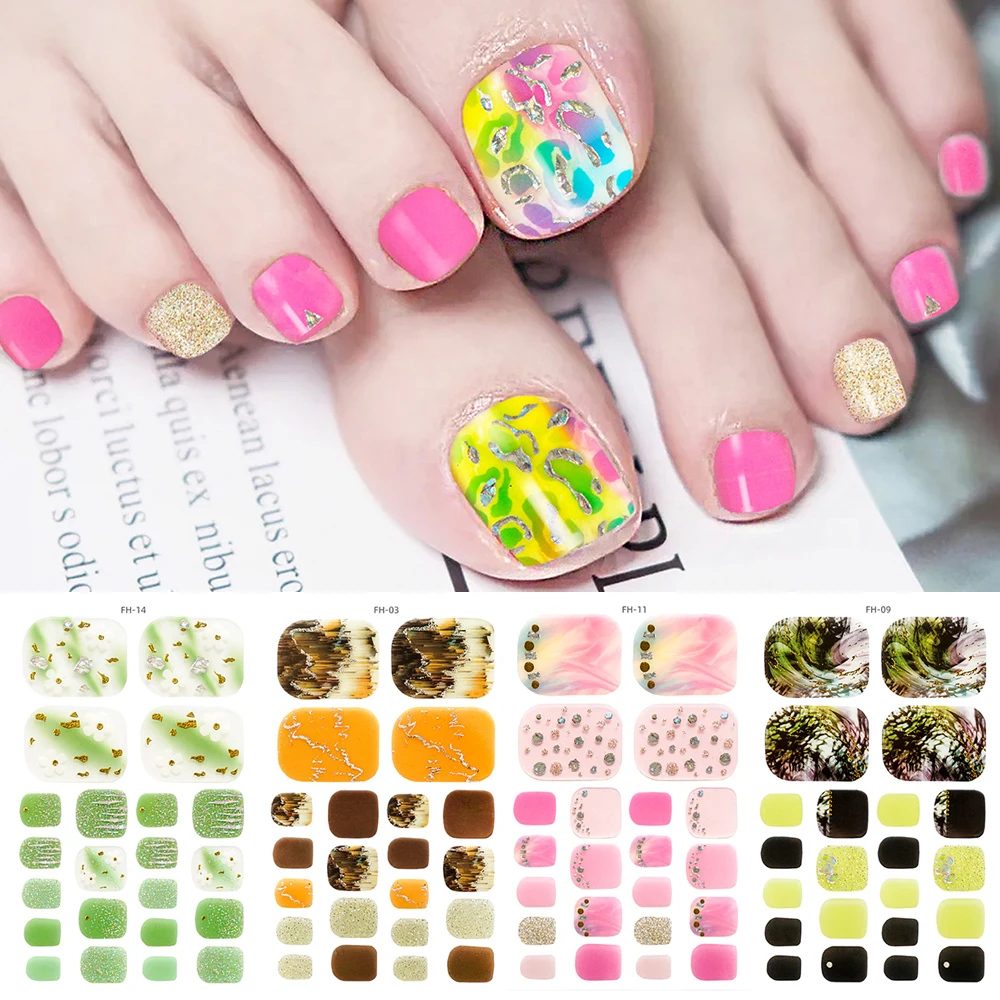 

22Tips/Sheet Toe Nail Stickers Waterproof Fashion Toe Nail Wraps Nail Art Full Cover Adhesive Foil Stickers Manicure Decals