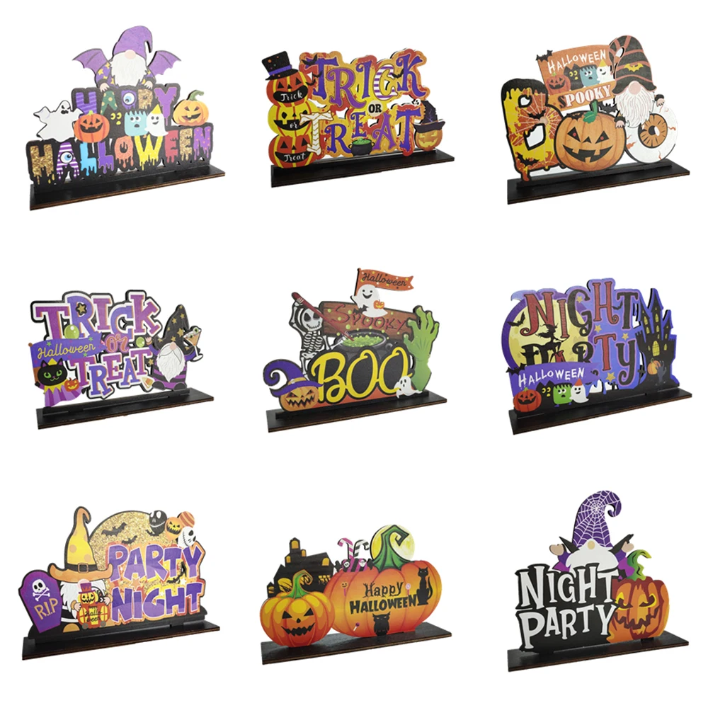 Halloween Holz Ornamente Kürbis Geist Trick oder behandeln Anhänger Tür hängen Zeichen glücklich Halloween Party Dekoration für zu Hause – Detail 1