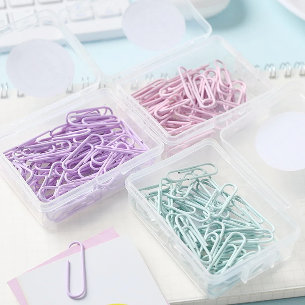 

Boxed Colorful Paper Clip Metal Clips Memo Clip Bookmarks Stationery Office Accessories School Supplies Length 28mm/50mm