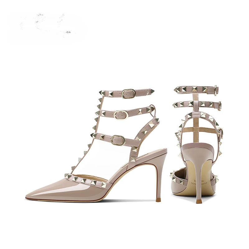 

Spring-summer 2024 studded stiletto heels female stiletto sexy three-ring lace nude Baotou high heels