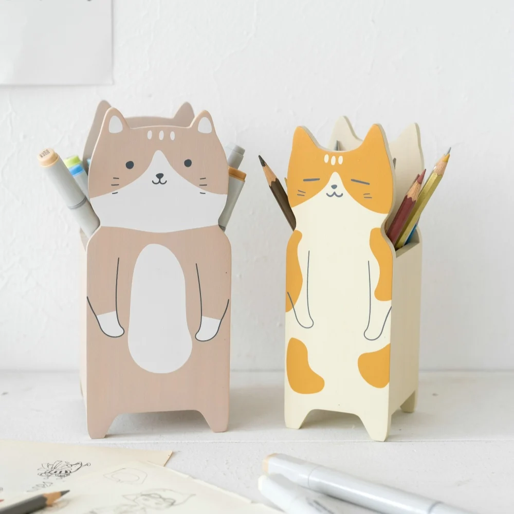 Cute Cat Pencil Holder Organizer Home Stationery Cosmetic Brush Desktop Accessories for Student School Storage Office Supplies 2