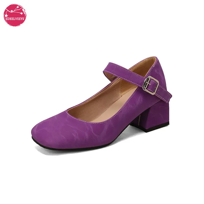

Sweet Mary Jane Shoes Women Heels Wedding Pumps with Ankle Strap Chunky Dress Girls Closed Round Toe High Heel Large Plus Size