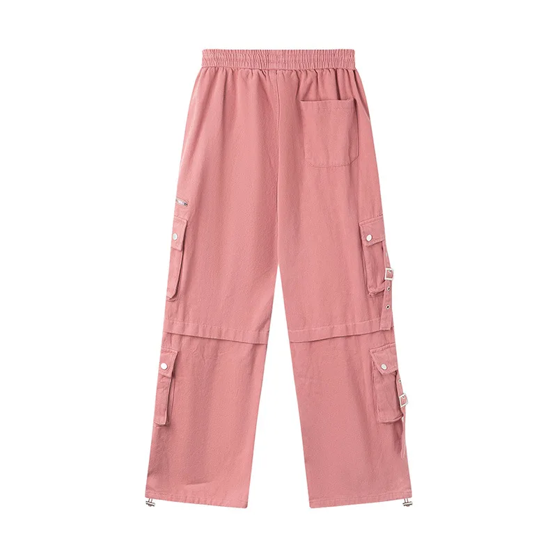 2024 Spring Autumn New Design Wide-legged Pants Men Women Loose Casual Multi-pocket Trousers Vintage Solid Drawstring Pants