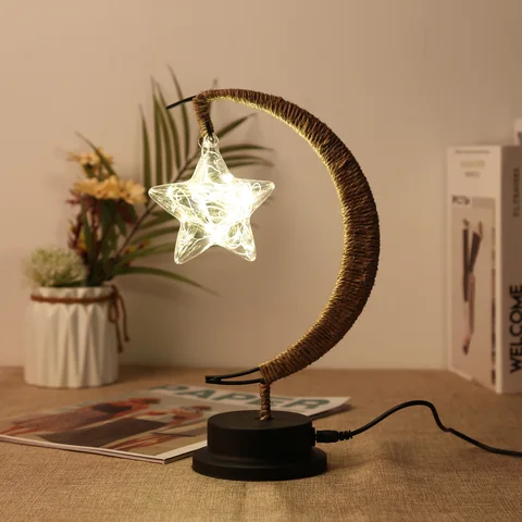 Moon Sepak Takraw Lamp Line Rattan Handmade Hemp Rope Wrought Iron Night Light Home Decoration Night Lamp Christmas Gifts