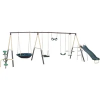 Deerfield Outdoor Playground Swing Set with Slide, See Saw, Trapeze Swing, Fun-Glidr, Swing Seat, and Stand N Swing 1