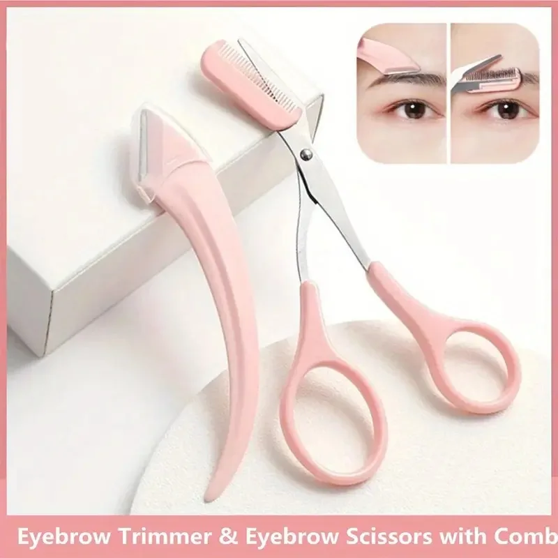3-Piece Eyebrow Trimmer Set, Precise Curved Razor And Scissors With Comb, Professional Grooming Tool For Women Eyebrow Trimmer 5