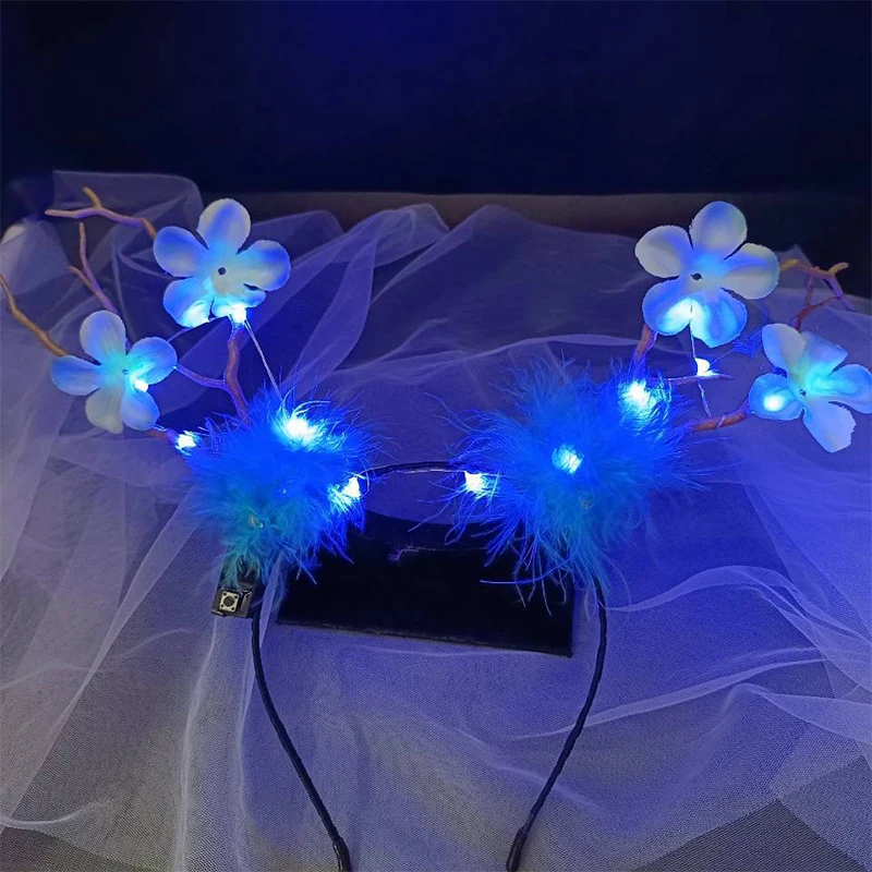 

Christmas Hair Band Glowing Headband Xmas Hair Band Deer Horn Flower Pompom Led Light Flashing Headwear Merry Christmas Gift