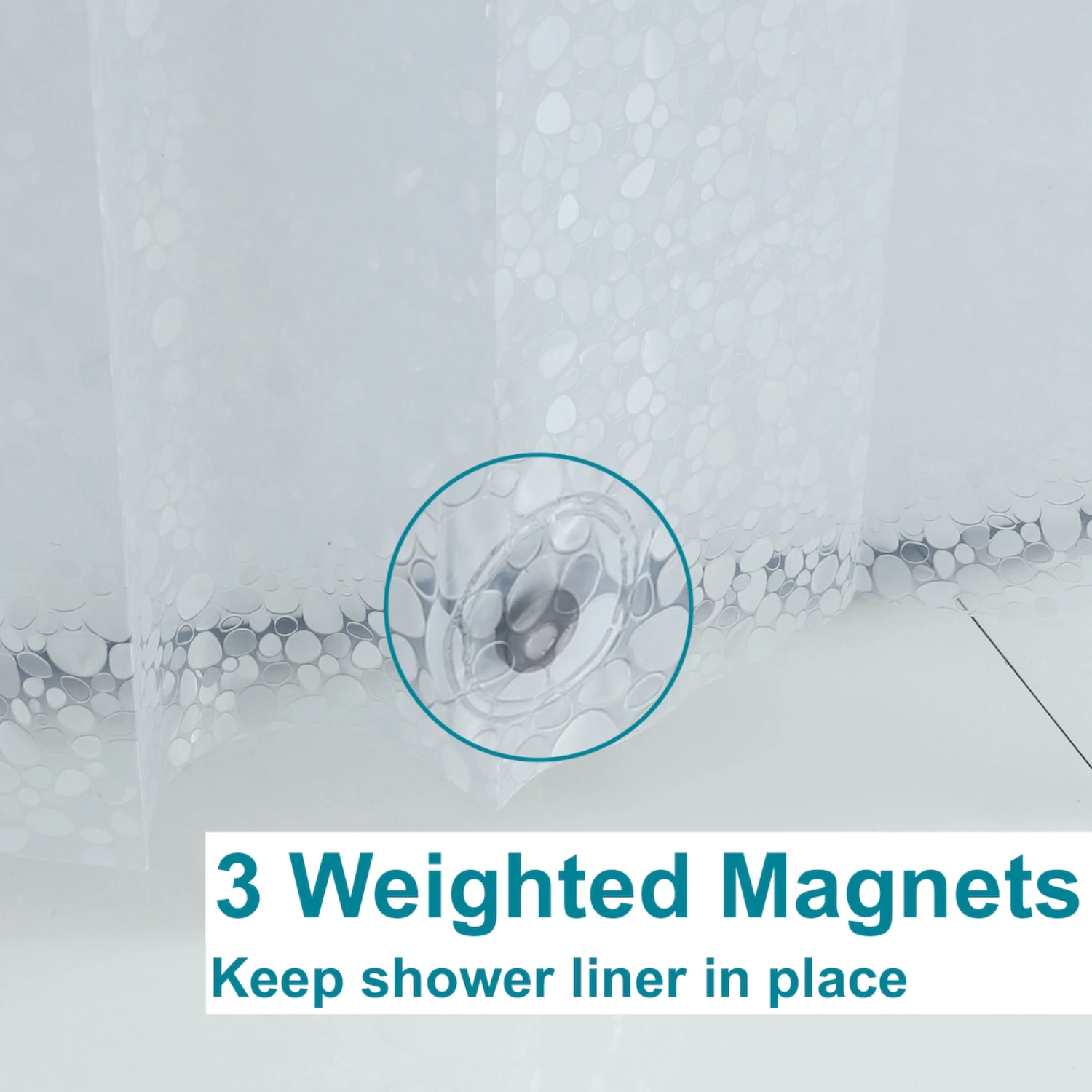 1pc Pebble Clear Shower Curtain Liner, 71" X 71", PEVA 3D Plastic Shower Liner With Rustproof Metal Grommets And Weighted Magnet