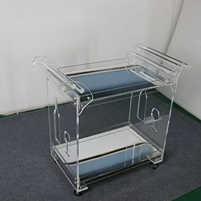 Clear Three Tiers Hotel Lucite Serving Trolley Cart Acrylic Tea Furniture Commercial
