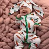 Infant Clothes Baby Boy Girl Cartoon Carrot Print Romper Jumpsuit+rrabbit Ears Hat Set Outfit Baby Clothes Autumn Winter Overall 1