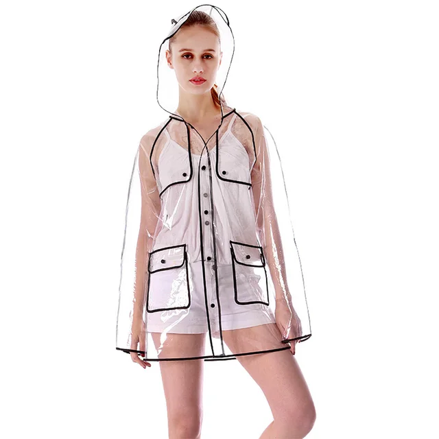 2020 Új Divat Női Átlátszó Vastag Műanyag Esőkabát -Utazási Vízálló Esőkészlet Felnőtt Poncho Kültéri Esőabát
