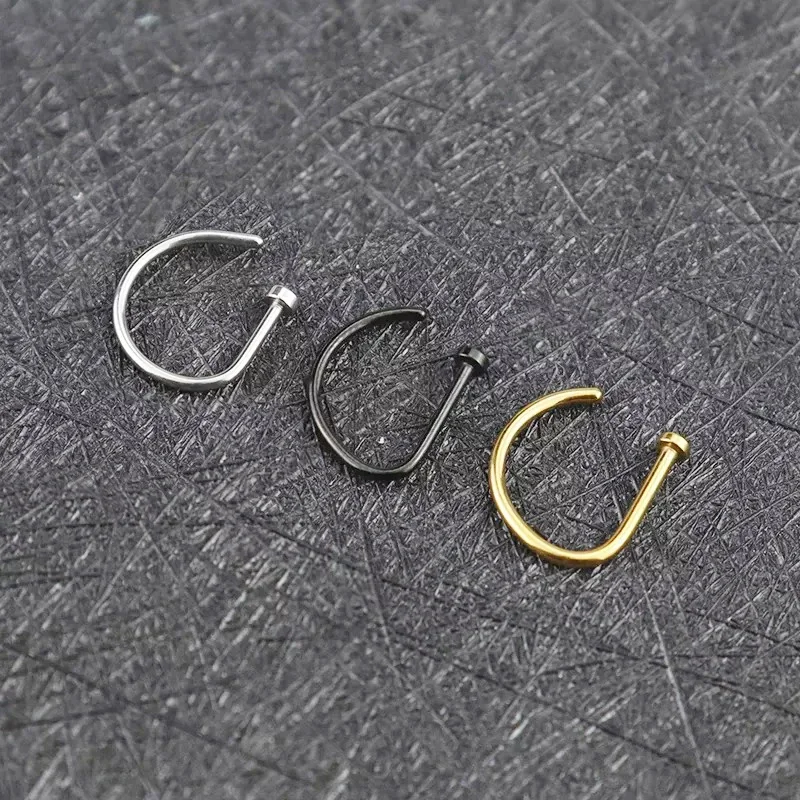 Nose Rings 5pc D Shape Nose Hoop Stud Ear Cartilage Piercing Stainless Steel Nostril Piercing Jewelry Women Body Piercings