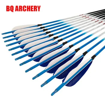Frecce in carbonio per tiro con l'arco Linkboy, ID6,2 mm, 4 '', alette di tacchino, punte da 100gr, arco tradizionale compoud, tiro da caccia, 12 pezzi