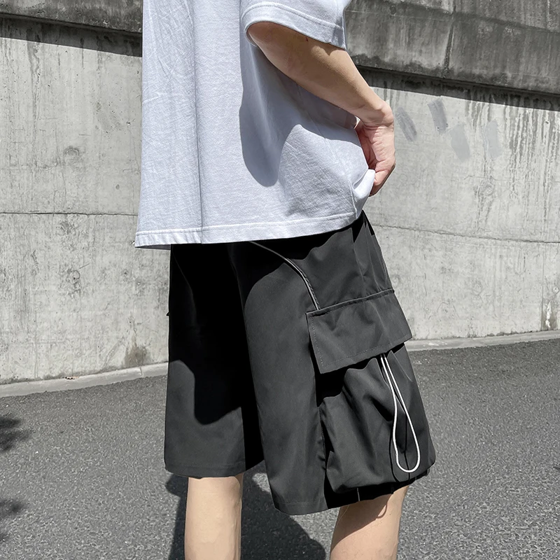 Men Reflective Article Pocket Chic Design Shorts Loose Cargo Handsome Moto Biker Punk Yamamoto Style Shorts High Street Shorts