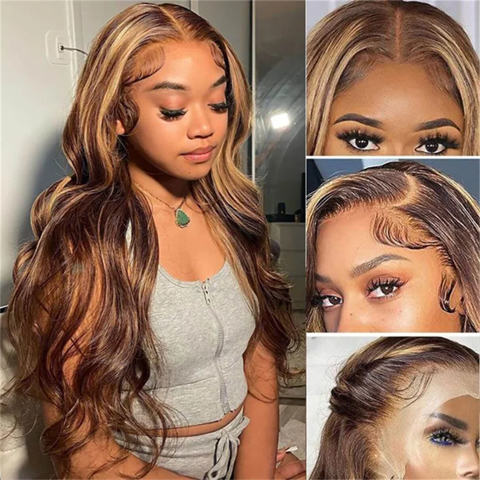 

Highlight Wig 13x4 Lace Frontal Wigs Brazilian Honey Blonde Brown Colored Human Hair Wigs Ombre Body Wave Lace Front Wig 150%