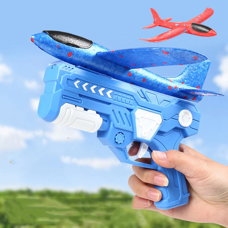Airplane Launcher Toys Kids Catapult Guns Aircraft Shooting Toy Outdoor Sports Flying Foam Plane Launcher Gifts for Boys Girls 2
