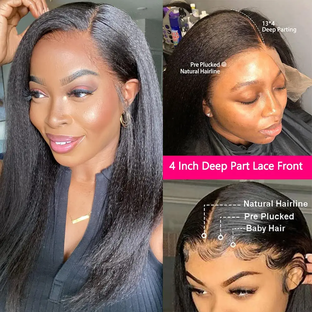 Kinky Straight Human Hair Wig 13X4 Pre Plucked With Baby Yaki