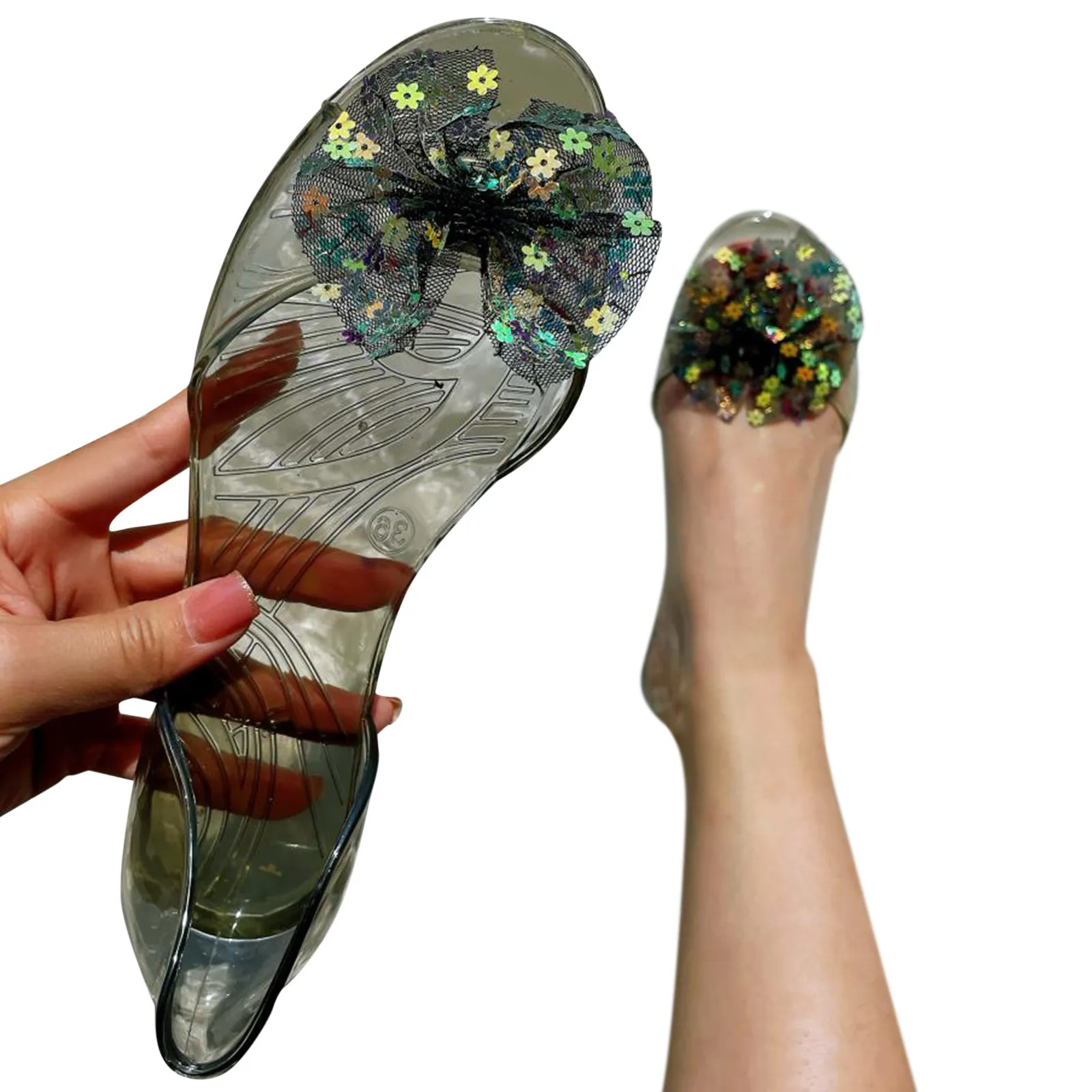 Jsezml Womens Rhinestone Sandals Flats Sparkly Diamond Butterfly Wedding  Sandals Open Toe Ankle Strap Dress Shoes 