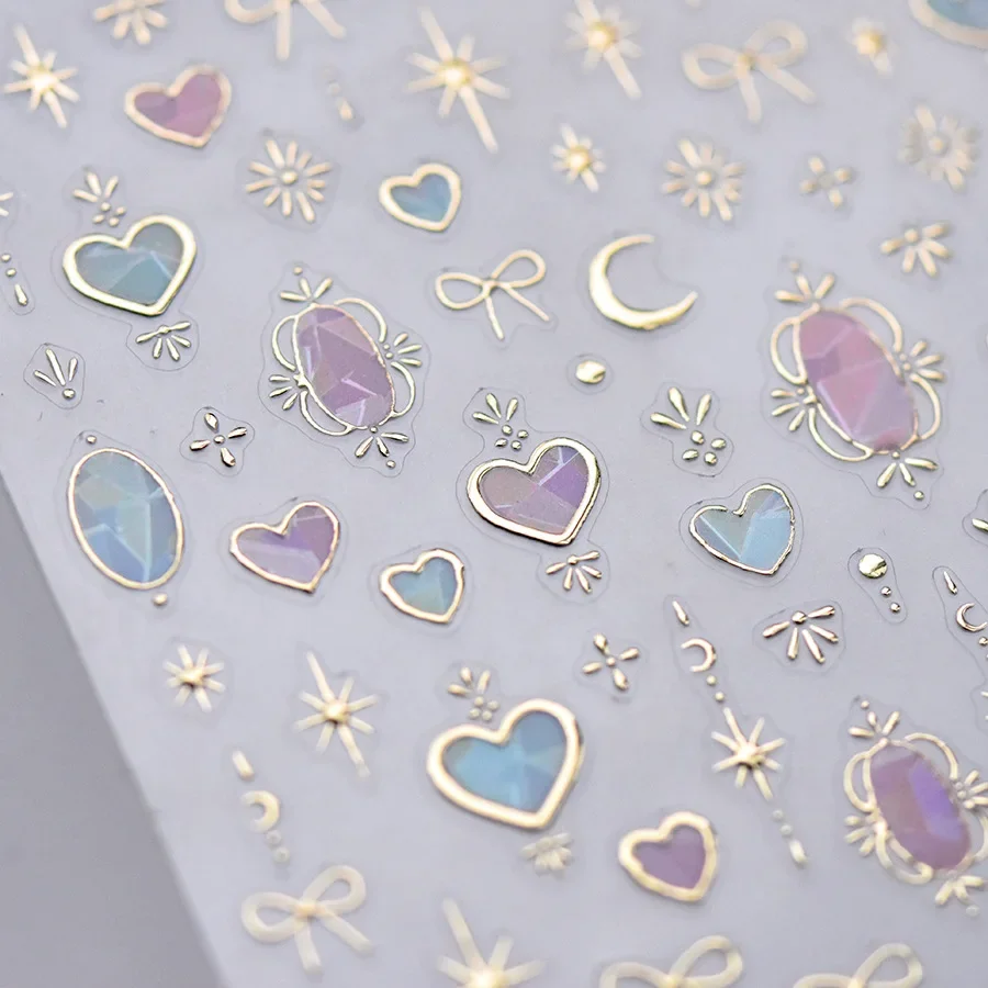 1pcs 5D Shell Light Nail Stickers Shoiny Gold Border Love Heart Bowknot Moon Star Nai Art Decal Manicure Decorations 4