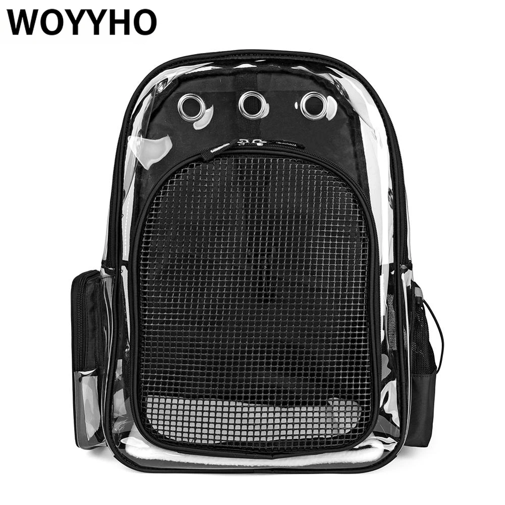 WOYYHO Backpack for Pets Transparent PVC Breathable Shoulder Bags Fashion Blue Backpacks for Cats Puppies Bag