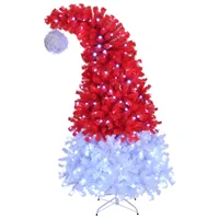 6FT Santa Hat Style Pre-lit Indoor Christmas Tree Hinged Artificial with Light 2