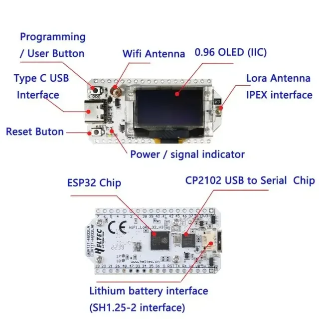 1 Set Heltec LoRa32 V3 Node Development Board LoRa 32 SX1262 ESP32-S3 Wifi BLE with 5DBi SMA Male Antenna for Meshtastic 4