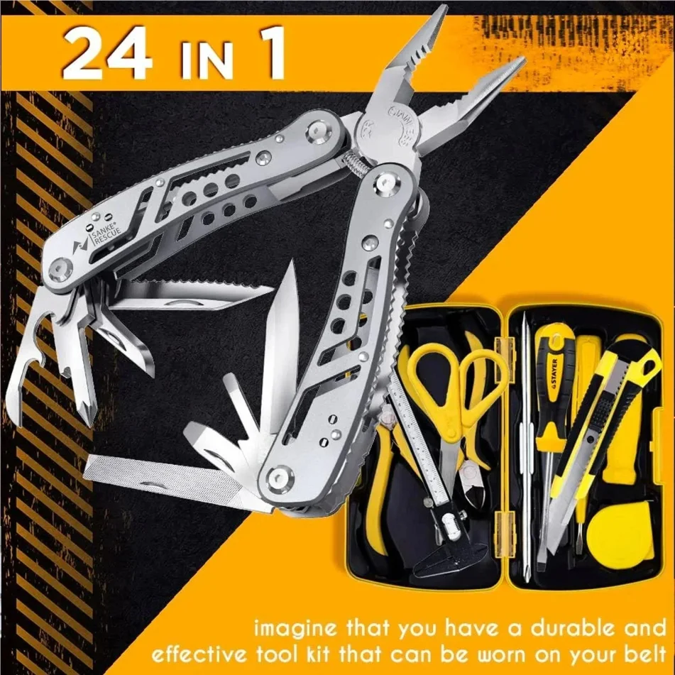 Multiutensile da Campeggio in Acciaio Inox, Coltello Pieghevole Portatile, Attrezzatura di Sopravvivenza per Escursioni - immagine 2