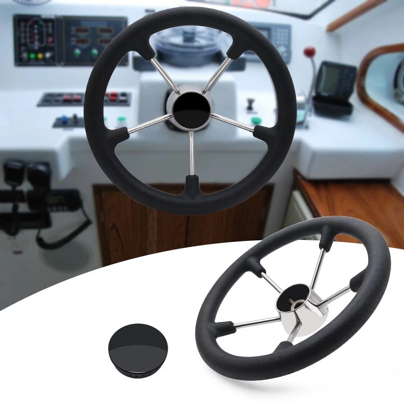 Рулевое колесо для лодки 13,5 дюйма, аксессуары для лодки, морской Разрушитель с 5 спицами, рулевое колесо с черным поролоновым захватом и ручкой