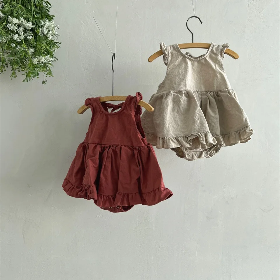 

2023 Summer New Baby Girl Bodysuit Cotton Girls Sleeveless Jumpsuit Solid Casual Princess Dress Fashion Baby Girl Clothes 0-24M