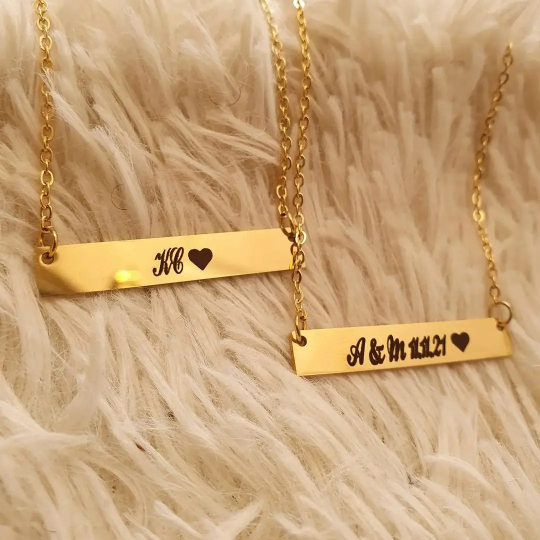 

Chic Personalized Bar Chokers for Women Custom Horizontal Stainless Steel ID Bar Necklace Elegant Party Jewelry Custom Gift