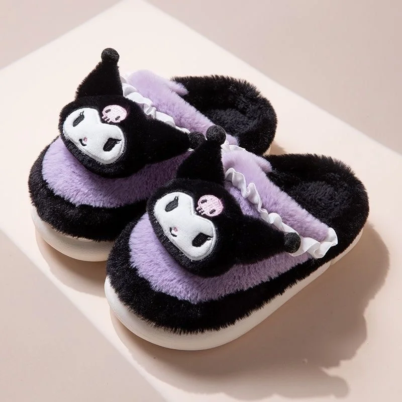KAwaii KT Kuromi My Melody Home Lazy Slippers Cartoon Yk2 Women's Winter Plush Anti slip Slippers Comfortable Thick soled Shoes 4