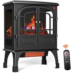 Warmtoo 1500W 24 Inches Electric Fireplace Remote Portable Stove 3D Flame Effect Freestanding Heater with PTC Heating System