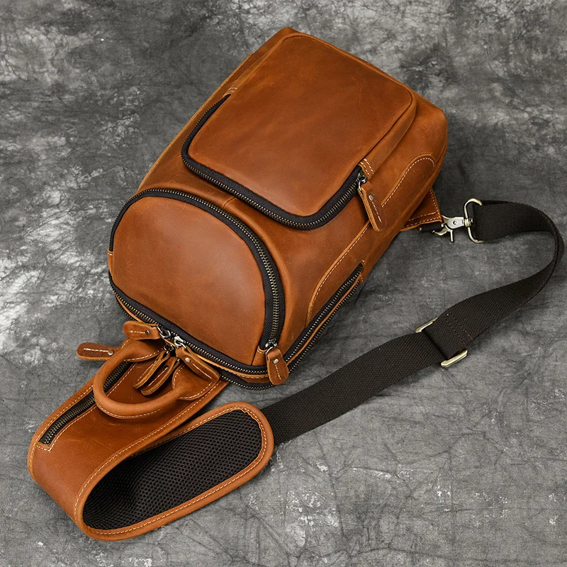 Crazy Horse Leather Business Shoulder Chest Bag