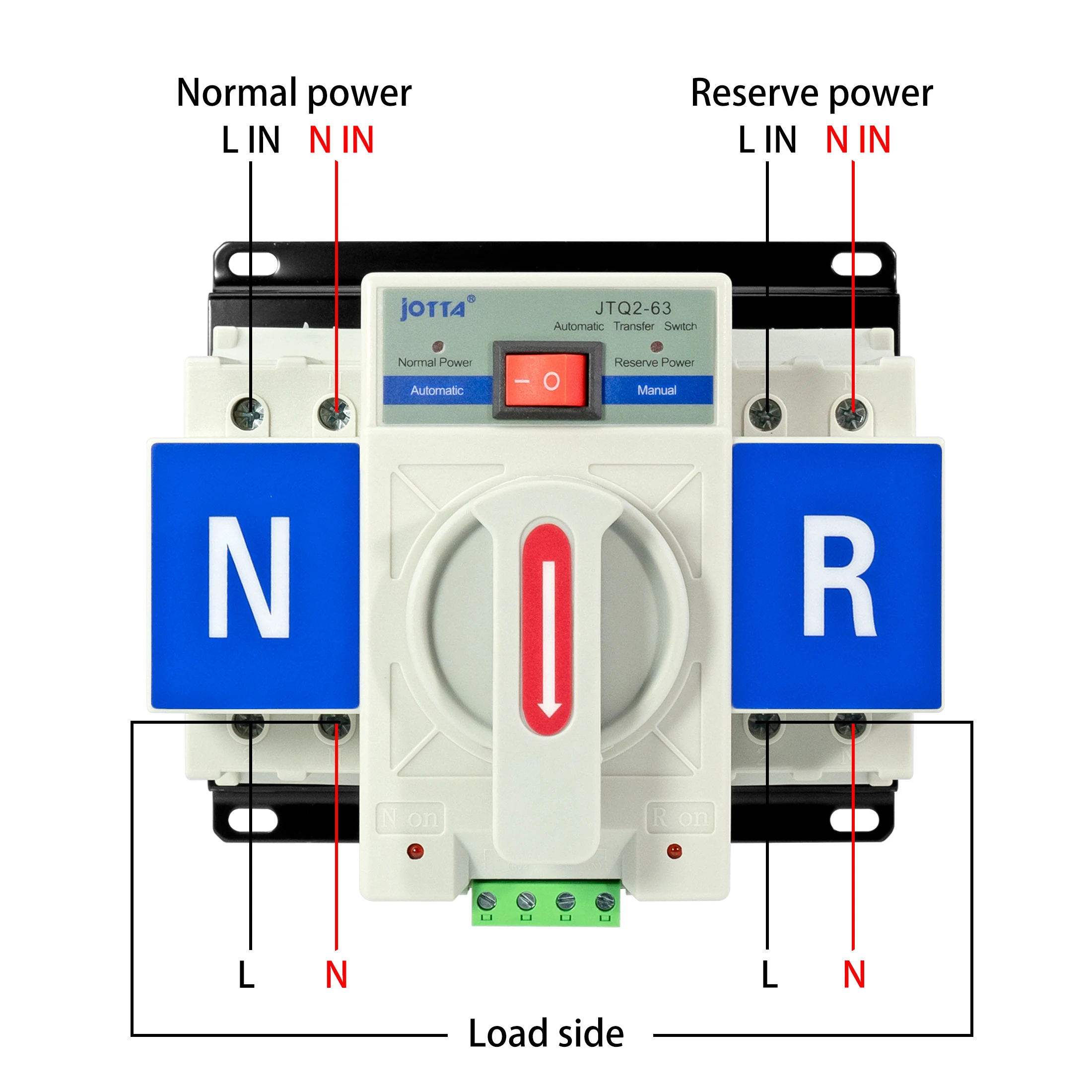 JOTTA ATS Automatic Transfer Switch 2P 63A 220V 110V 50/60Hz Dual Power Manual Changeover Switch Miniature Circuit Breaker