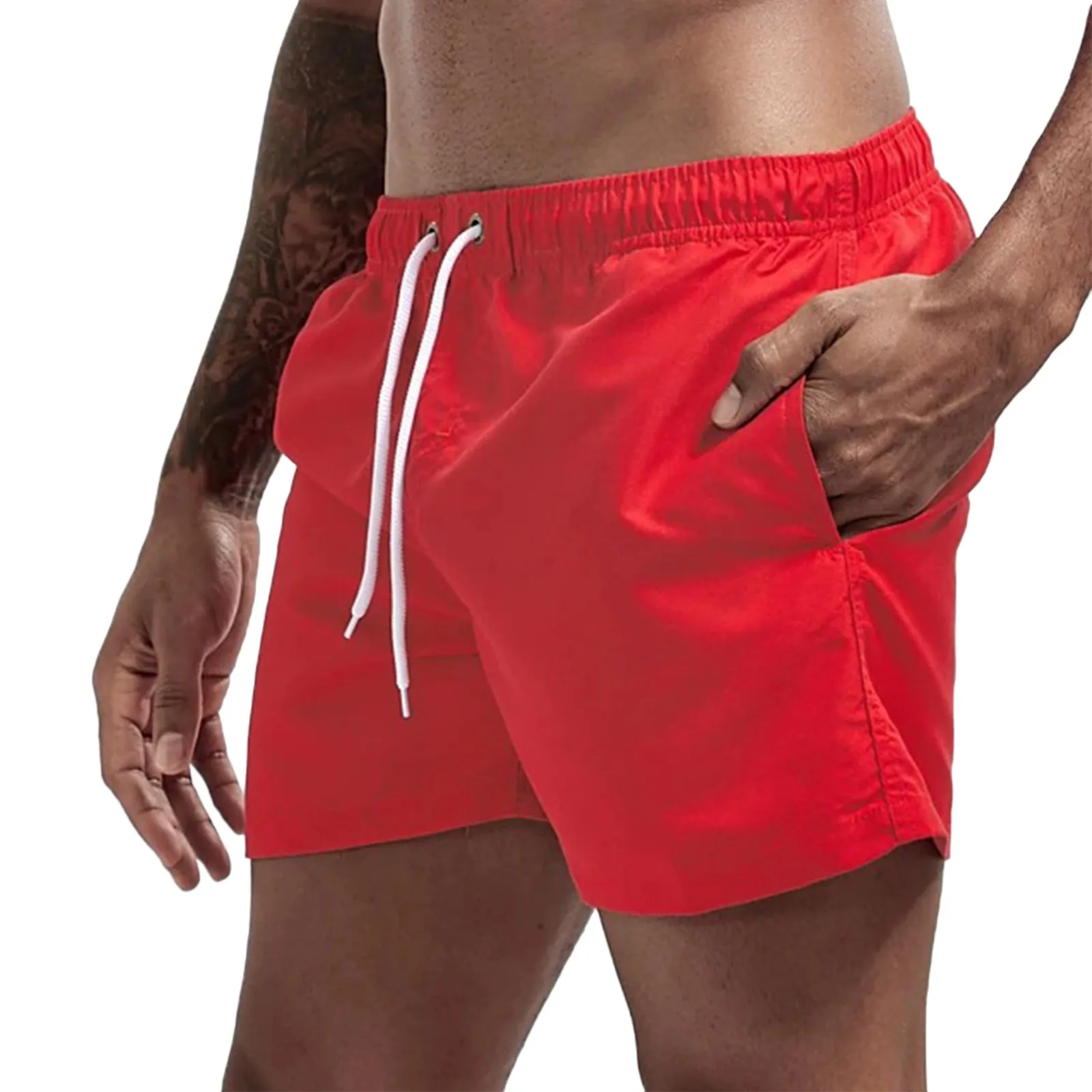 Quick Dry Red Board Shorts Mens Running Surfing Swimming Shorts With Pocket Drawstring Swimwear Swim Shorts Trunks In Stock
