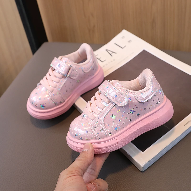 Autumn Children Leather Shoes Glitter Flexiable Platform Casual Shoes Patent Leather Unisex Leisure Boys Girls Shoe 21-30